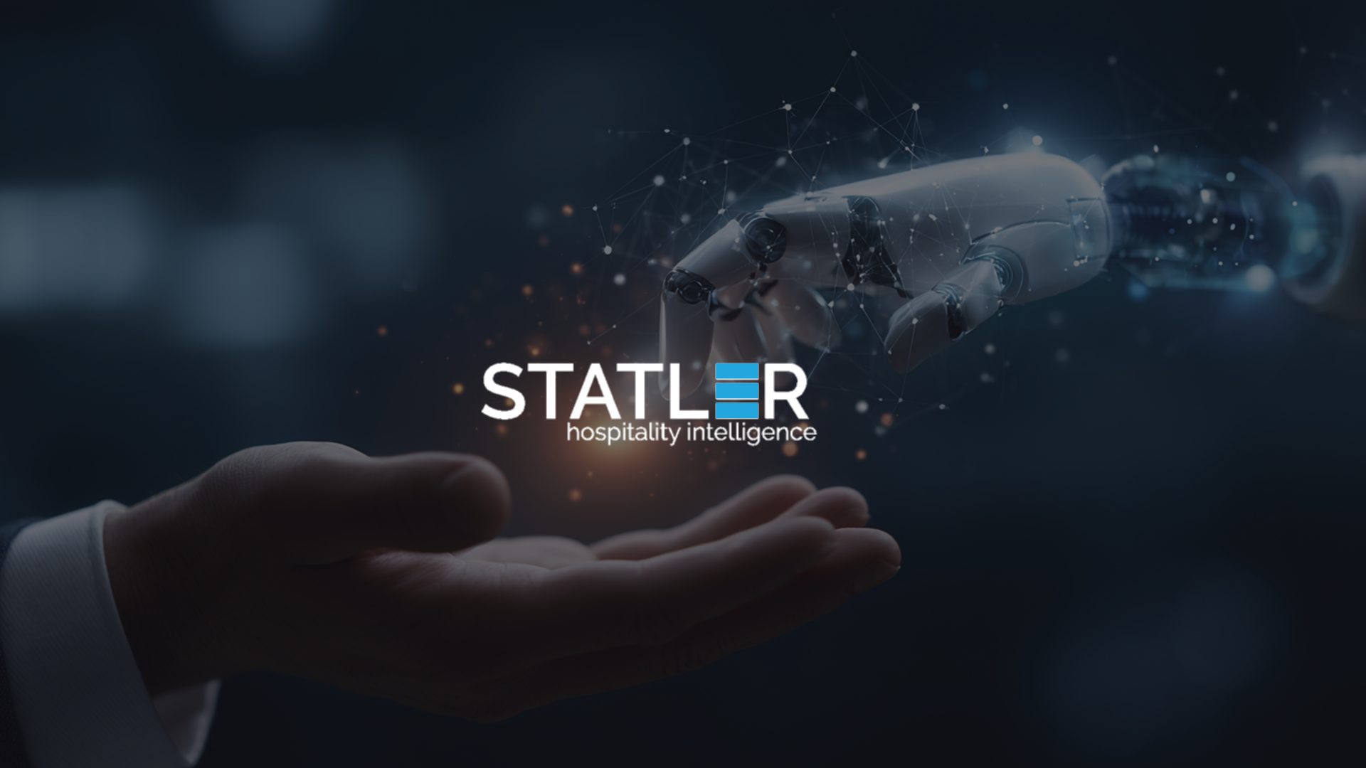 Statler BI-logo boven een uitgestoken hand met een digitale robothand